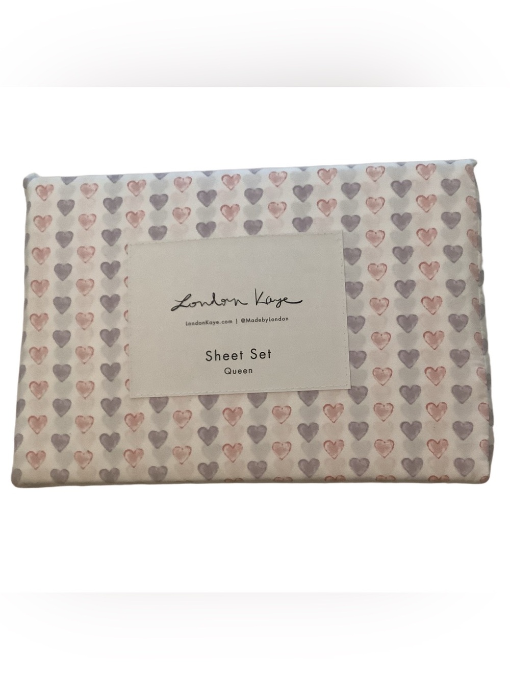 London Kaye Pink & Lavender Hearts Queen Sheet Set New